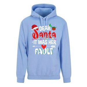 Funny Christmas Couples Gift Dear Santa It Was Her Fault Gift Unisex Surf Hoodie