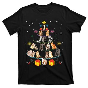 Funny Cats Christmas Tree Meowy Xmas Cats Tree Lights Gift T-Shirt