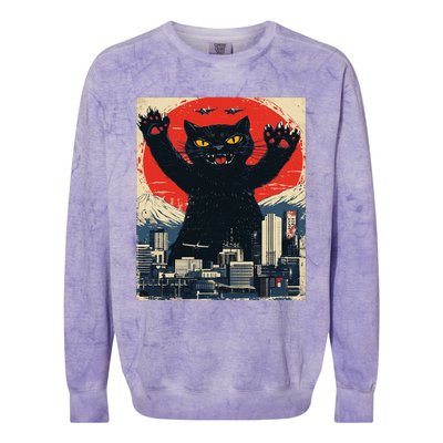 Funny Catzilla Cat Monster Cat Meowzilla Ukiyoe Catzilla Colorblast Crewneck Sweatshirt