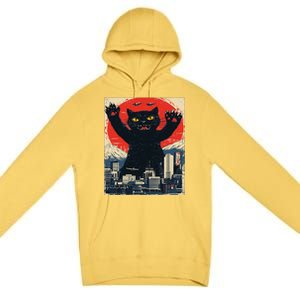 Funny Catzilla Cat Monster Cat Meowzilla Ukiyoe Catzilla Premium Pullover Hoodie