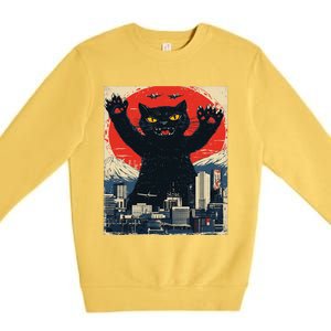 Funny Catzilla Cat Monster Cat Meowzilla Ukiyoe Catzilla Premium Crewneck Sweatshirt