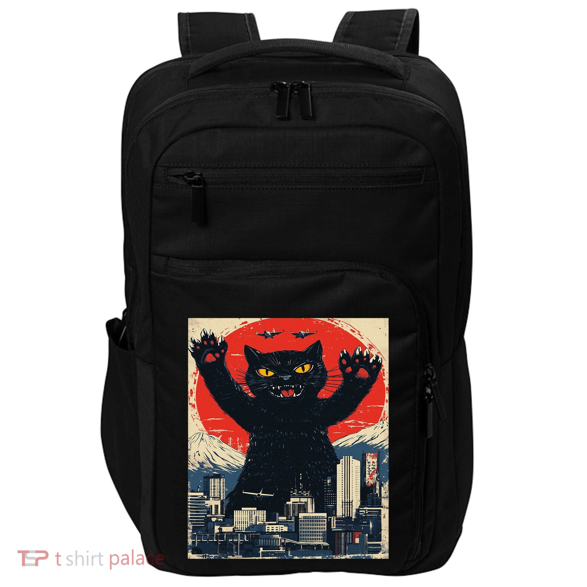 Funny Catzilla Cat Monster Cat Meowzilla Ukiyoe Catzilla Impact Tech Backpack