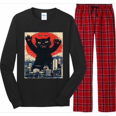 Funny Catzilla Cat Monster Cat Meowzilla Ukiyoe Catzilla Long Sleeve Pajama Set