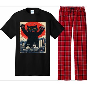 Funny Catzilla Cat Monster Cat Meowzilla Ukiyoe Catzilla Pajama Set