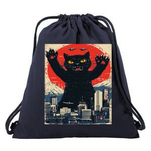 Funny Catzilla Cat Monster Cat Meowzilla Ukiyoe Catzilla Drawstring Bag