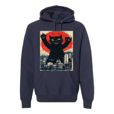 Funny Catzilla Cat Monster Cat Meowzilla Ukiyoe Catzilla Premium Hoodie