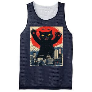 Funny Catzilla Cat Monster Cat Meowzilla Ukiyoe Catzilla Mesh Reversible Basketball Jersey Tank