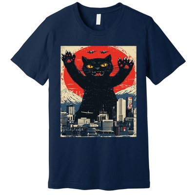 Funny Catzilla Cat Monster Cat Meowzilla Ukiyoe Catzilla Premium T-Shirt