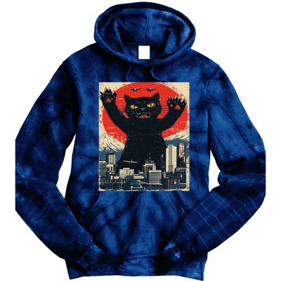 Funny Catzilla Cat Monster Cat Meowzilla Ukiyoe Catzilla Tie Dye Hoodie