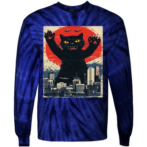 Funny Catzilla Cat Monster Cat Meowzilla Ukiyoe Catzilla Tie-Dye Long Sleeve Shirt