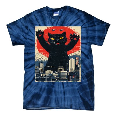 Funny Catzilla Cat Monster Cat Meowzilla Ukiyoe Catzilla Tie-Dye T-Shirt