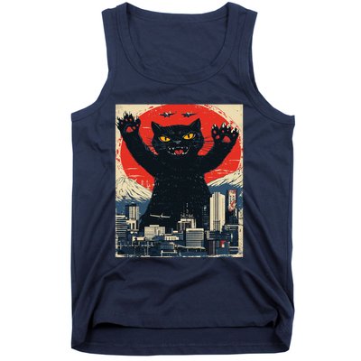 Funny Catzilla Cat Monster Cat Meowzilla Ukiyoe Catzilla Tank Top