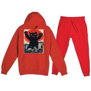 Funny Catzilla Cat Monster Cat Meowzilla Ukiyoe Catzilla Premium Hooded Sweatsuit Set