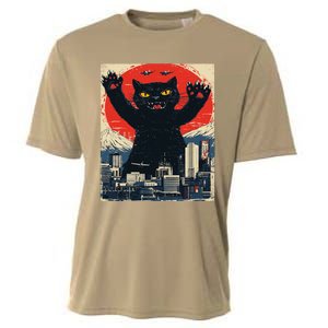 Funny Catzilla Cat Monster Cat Meowzilla Ukiyoe Catzilla Cooling Performance Crew T-Shirt