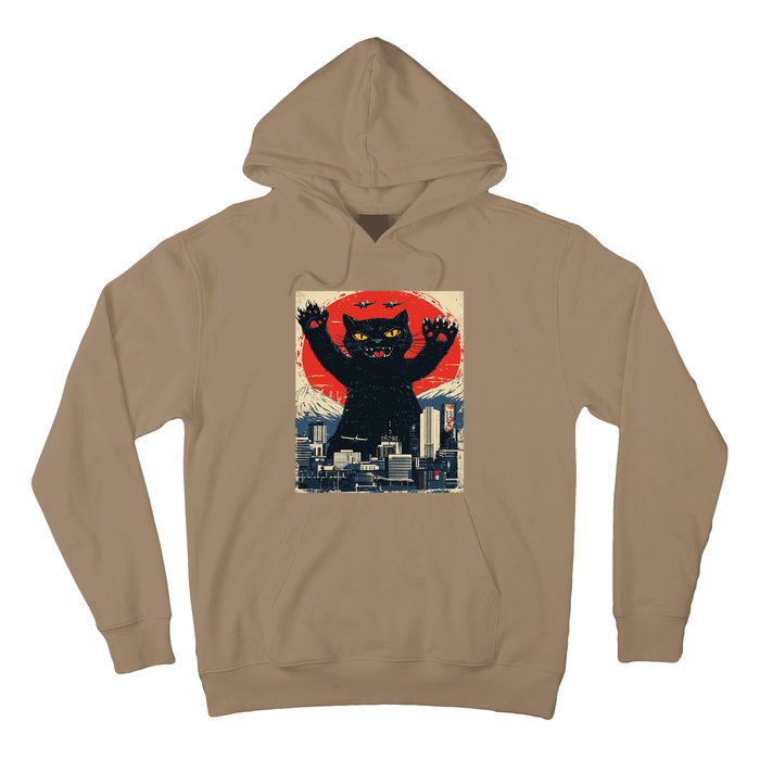 Funny Catzilla Cat Monster Cat Meowzilla Ukiyoe Catzilla Hoodie