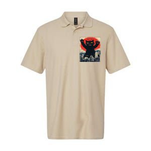 Funny Catzilla Cat Monster Cat Meowzilla Ukiyoe Catzilla Softstyle Adult Sport Polo