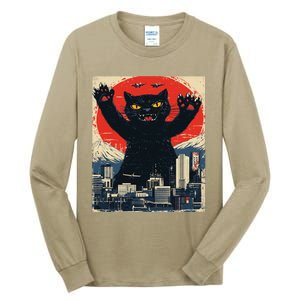 Funny Catzilla Cat Monster Cat Meowzilla Ukiyoe Catzilla Tall Long Sleeve T-Shirt