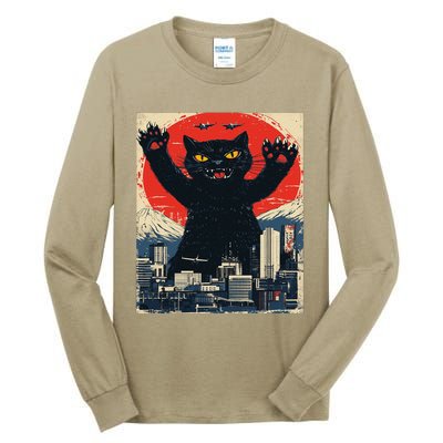 Funny Catzilla Cat Monster Cat Meowzilla Ukiyoe Catzilla Tall Long Sleeve T-Shirt