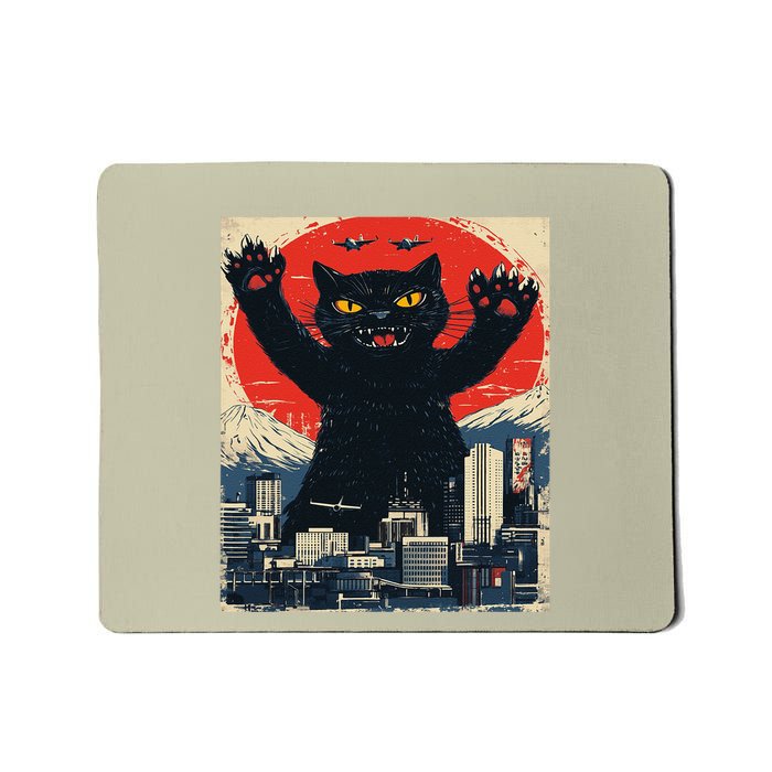 Funny Catzilla Cat Monster Cat Meowzilla Ukiyoe Catzilla Mousepad