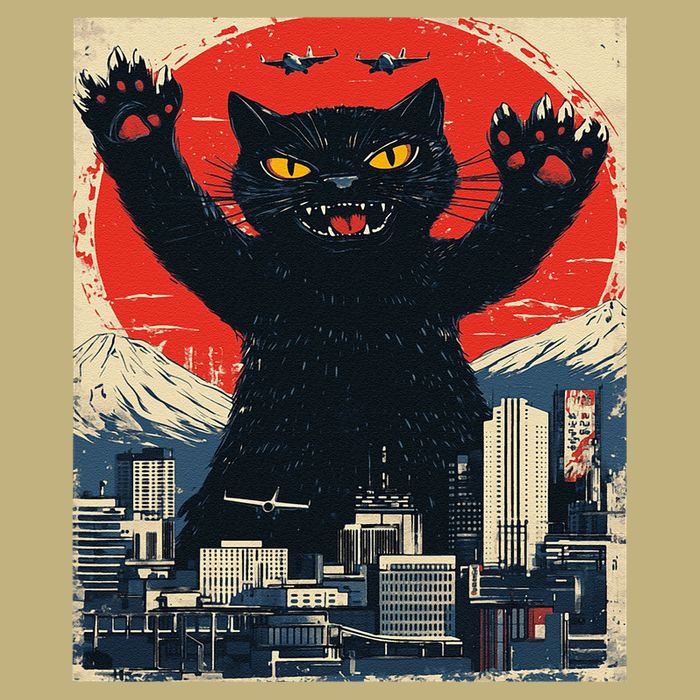 Funny Catzilla Cat Monster Cat Meowzilla Ukiyoe Catzilla Mousepad