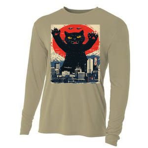 Funny Catzilla Cat Monster Cat Meowzilla Ukiyoe Catzilla Cooling Performance Long Sleeve Crew