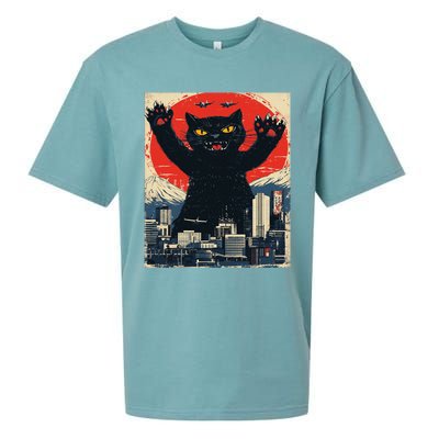 Funny Catzilla Cat Monster Cat Meowzilla Ukiyoe Catzilla Sueded Cloud Jersey T-Shirt