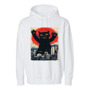 Funny Catzilla Cat Monster Cat Meowzilla Ukiyoe Catzilla Garment-Dyed Fleece Hoodie