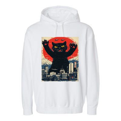 Funny Catzilla Cat Monster Cat Meowzilla Ukiyoe Catzilla Garment-Dyed Fleece Hoodie