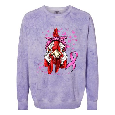 Funny Chicken Chick Breast Cancer Awareness Pink Ribbon Colorblast Crewneck Sweatshirt