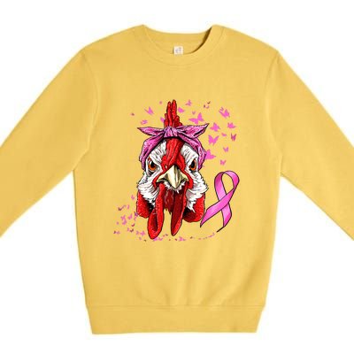 Funny Chicken Chick Breast Cancer Awareness Pink Ribbon Premium Crewneck Sweatshirt