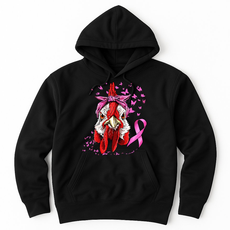 Funny Chicken Chick Breast Cancer Awareness Pink Ribbon Hoodie