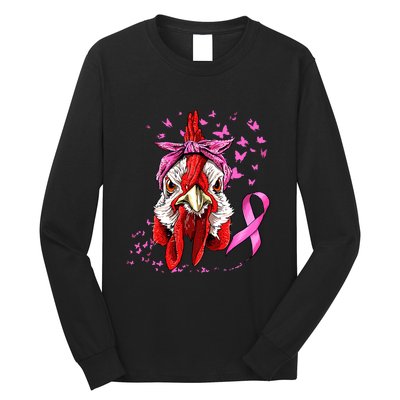 Funny Chicken Chick Breast Cancer Awareness Pink Ribbon Long Sleeve Shirt