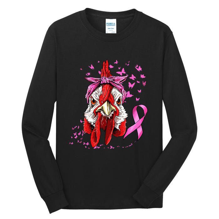 Funny Chicken Chick Breast Cancer Awareness Pink Ribbon Tall Long Sleeve T-Shirt