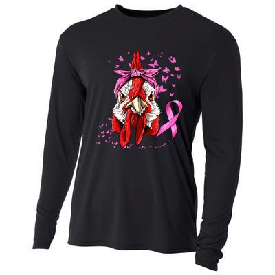 Funny Chicken Chick Breast Cancer Awareness Pink Ribbon Cooling Performance Long Sleeve Crew