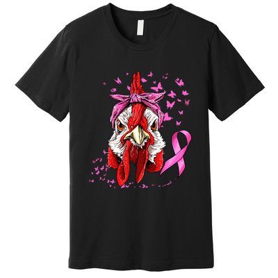 Funny Chicken Chick Breast Cancer Awareness Pink Ribbon Premium T-Shirt