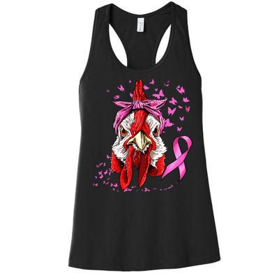 Funny Chicken Chick Breast Cancer Awareness Pink Ribbon Women's Racerback Tank