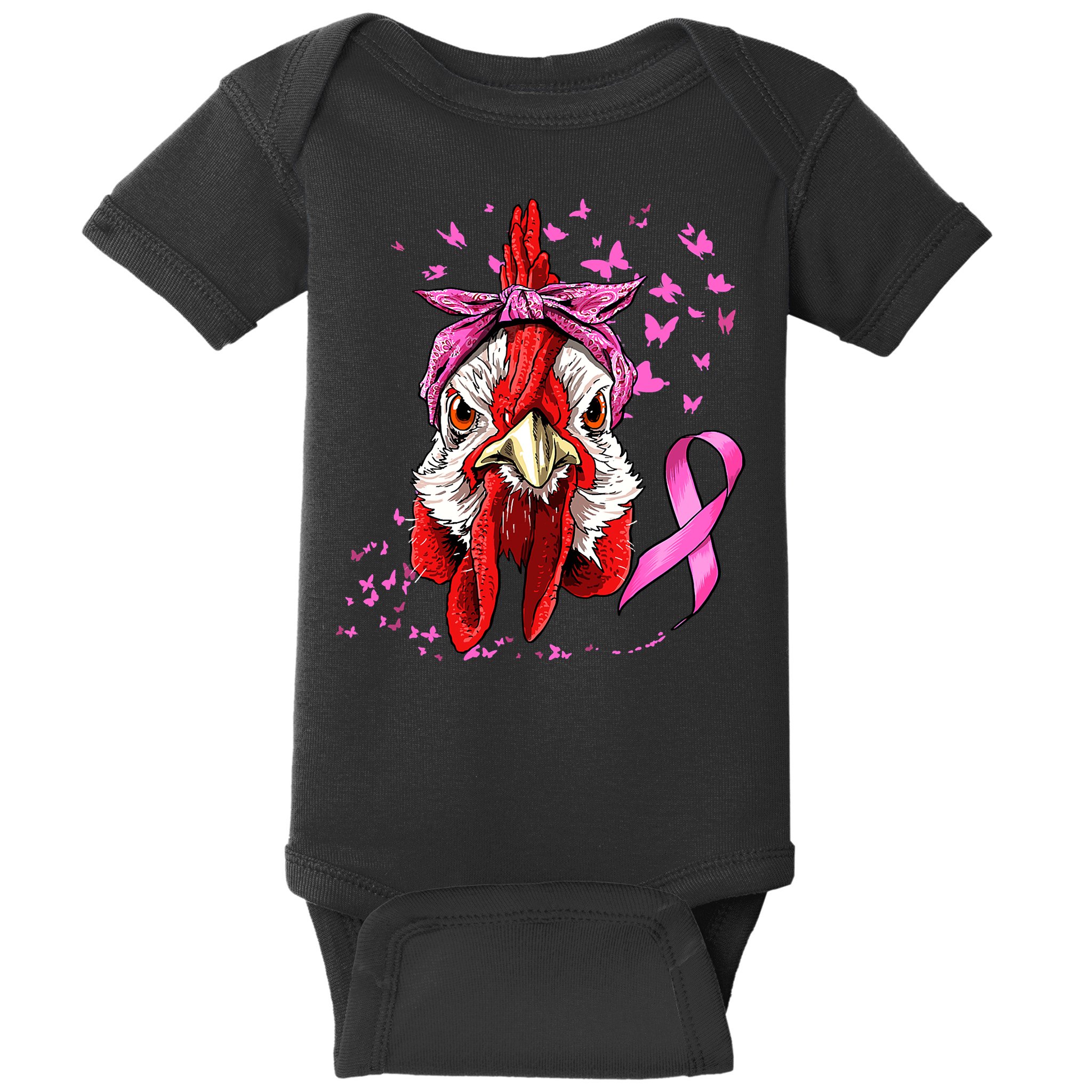 Funny Chicken Chick Breast Cancer Awareness Pink Ribbon Baby Bodysuit