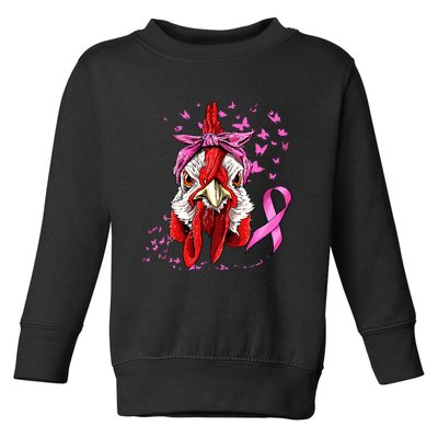 Funny Chicken Chick Breast Cancer Awareness Pink Ribbon Toddler Sweatshirt