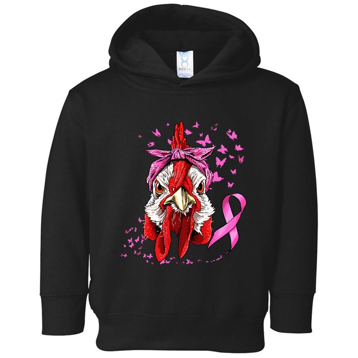 Funny Chicken Chick Breast Cancer Awareness Pink Ribbon Toddler Hoodie