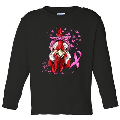 Funny Chicken Chick Breast Cancer Awareness Pink Ribbon Toddler Long Sleeve Shirt