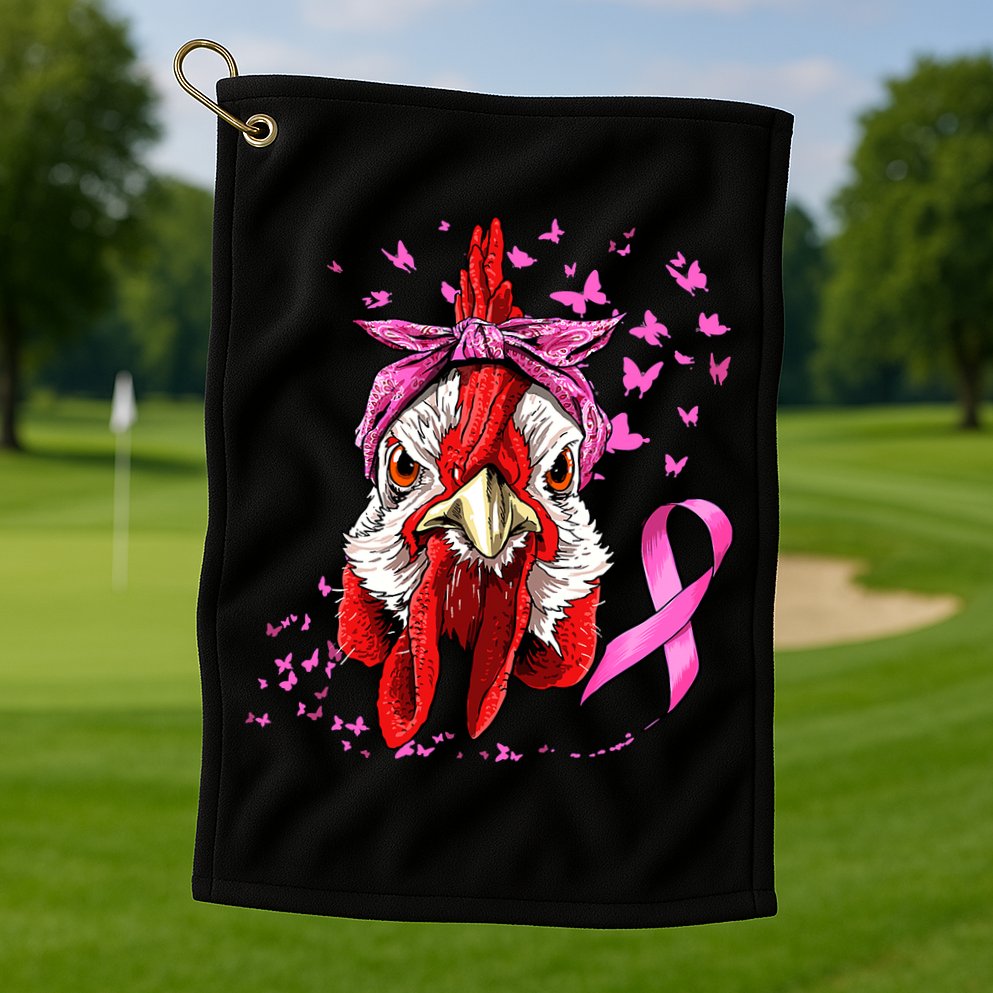 Funny Chicken Chick Breast Cancer Awareness Pink Ribbon Golf Towel