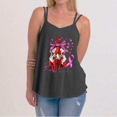 Funny Chicken Chick Breast Cancer Awareness Pink Ribbon Women's Strappy Tank