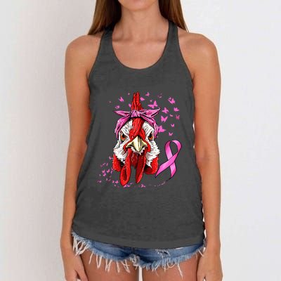 Funny Chicken Chick Breast Cancer Awareness Pink Ribbon Women's Knotted Racerback Tank