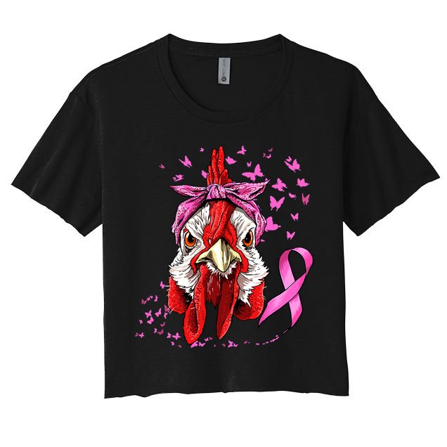 Funny Chicken Chick Breast Cancer Awareness Pink Ribbon Crop Top