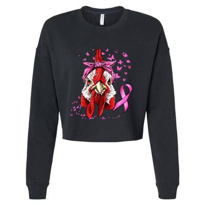 Funny Chicken Chick Breast Cancer Awareness Pink Ribbon Cropped Pullover Crew