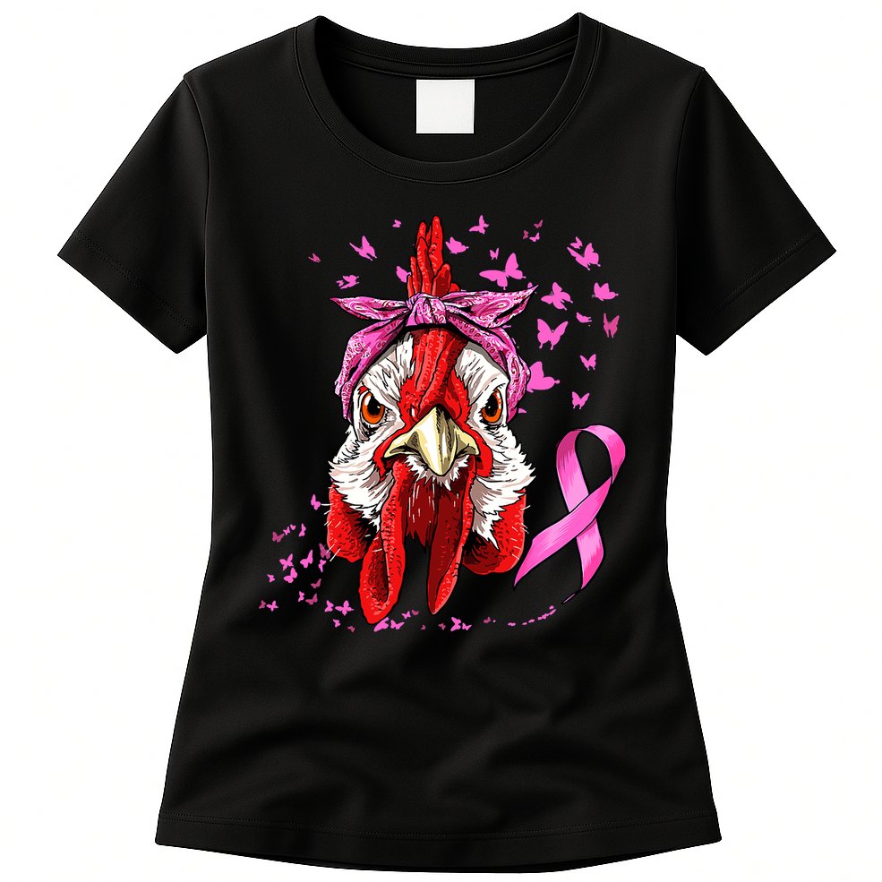 Funny Chicken Chick Breast Cancer Awareness Pink Ribbon Womens T-Shirt
