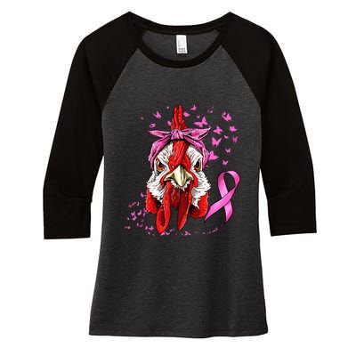 Funny Chicken Chick Breast Cancer Awareness Pink Ribbon Women's Tri-Blend 3/4-Sleeve Raglan Shirt