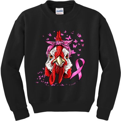 Funny Chicken Chick Breast Cancer Awareness Pink Ribbon Kids Sweatshirt