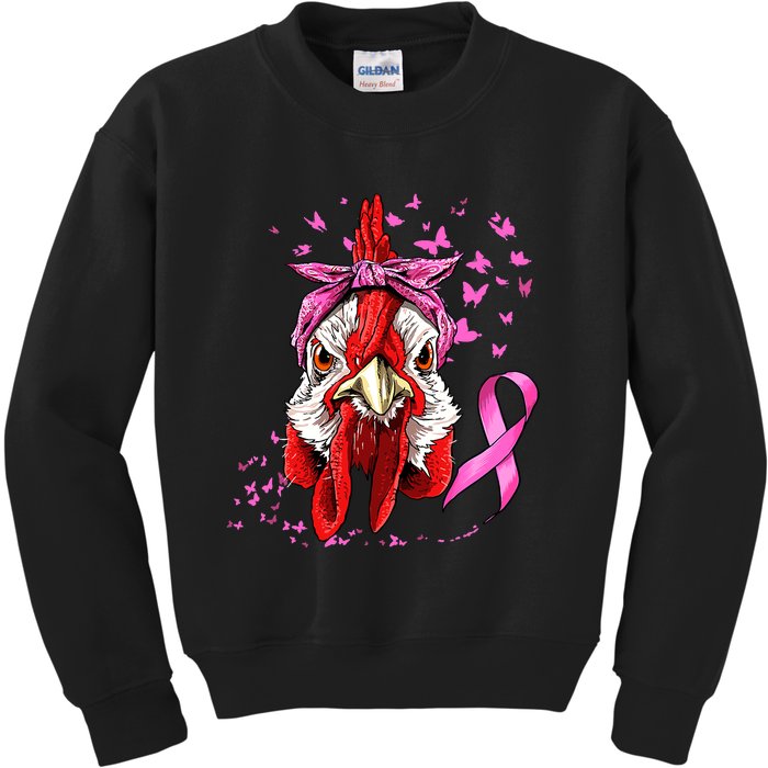 Funny Chicken Chick Breast Cancer Awareness Pink Ribbon Kids Sweatshirt