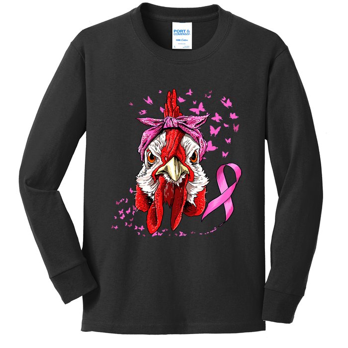 Funny Chicken Chick Breast Cancer Awareness Pink Ribbon Kids Long Sleeve Shirt